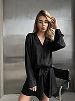 Шелковый домашний костюм (рубашка+шорты) черного цвета 26426 SoC 46/48