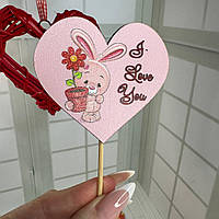 Топер в подарунок на день Закоханих Валентинка "Зайчик" Розмір 70*65*250 мм