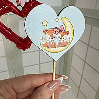 Топер в подарунок на день Закоханих Валентинка "Білочки" Розмір 70*65*250 мм