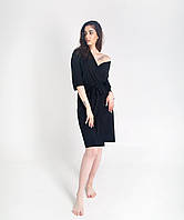 Домашний легкий халат женский шелк сатин 107, Черный, S