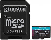 Флеш карта MicroSDXC 64 GB UHS-I/U3 Class 10 Kingston Canvas Go! Plus R170/W70MB/s + SD-адаптер (S