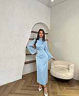 Женское легкое шелковое платье-миди с расширенным рукавом размеры 42-48