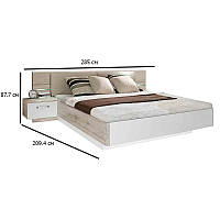 Ліжко з тумбами у головах двоспальне Rondino 180х200 см дуб пісочний та білий глянець з підсвічуванням
