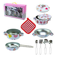 Игровой набор посуды PY555-78, 10 предметов, кастрюля, сковородки, крышки, аксессуары