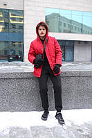 Мужской теплый комплект Nike красная парка + штаны, костюм мужской Найк + рукавицы + барсетка в подарок