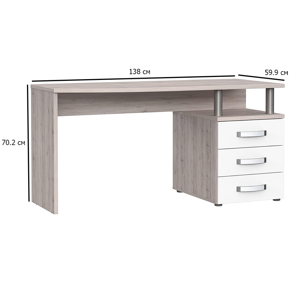 Письмовий стіл з тумбою Rondino 138х59.9 см дуб пісочний та білий глянець у кімнату підлітка, фото 1