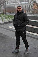 Практичный мужской черный комплект Nike куртка + штаны, зимний костюм Найк + барсетка и перчатки в подарок