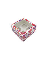 Коробка для капкейков 4 шт (окно) сердечки 3D (10 шт/уп)