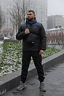 Комплект мужской Nike сине черная куртка + штаны, мужской утепленный костюм Найк + рукавицы + барсетка