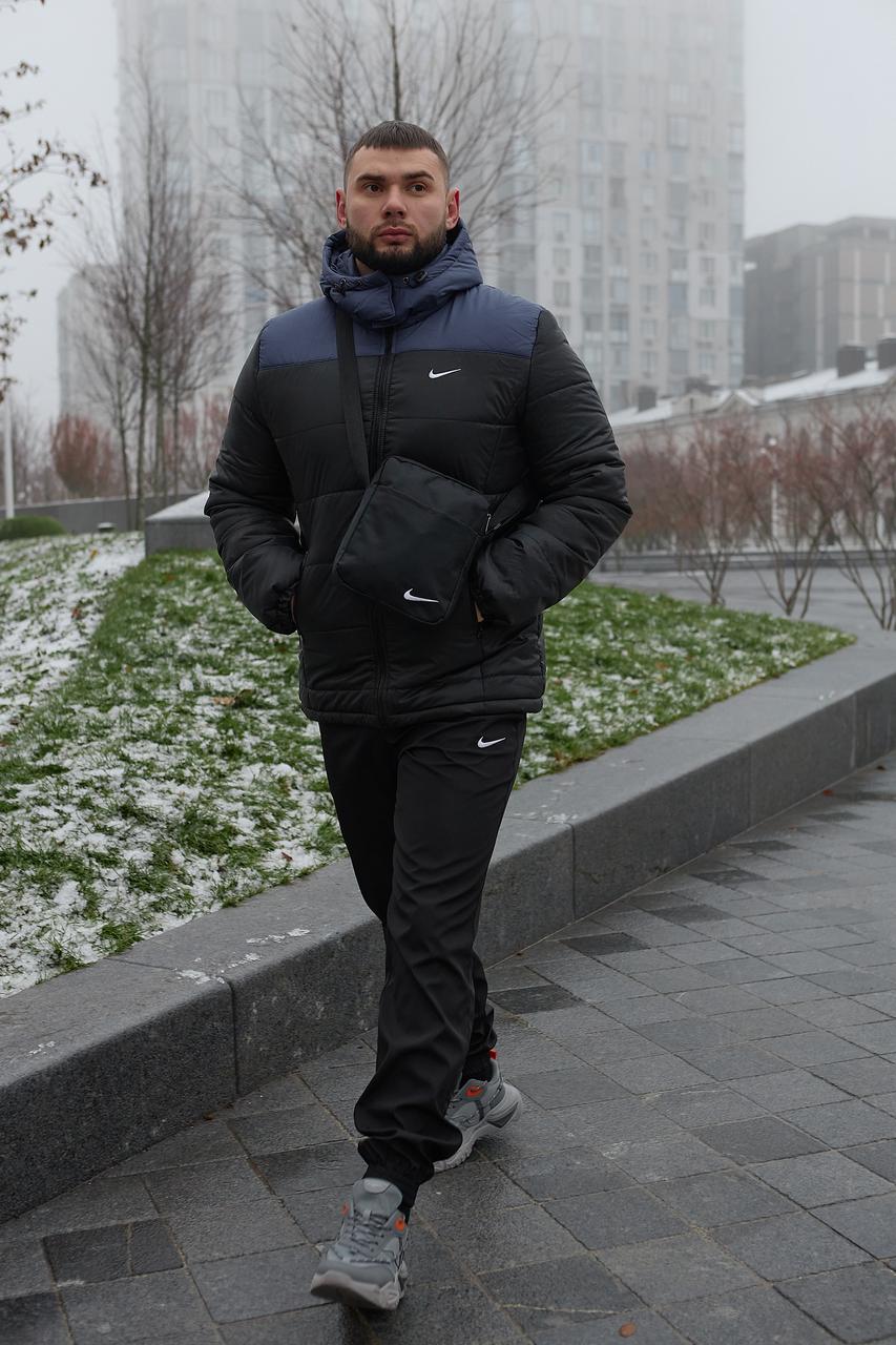 Чоловічий комплект Nike штани + чорно синя куртка, зимовий чоловічий ...