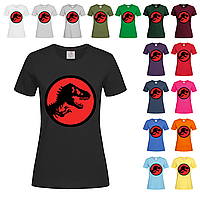 Черная женская футболка Парк юрского периода динозавр (12-10-4)