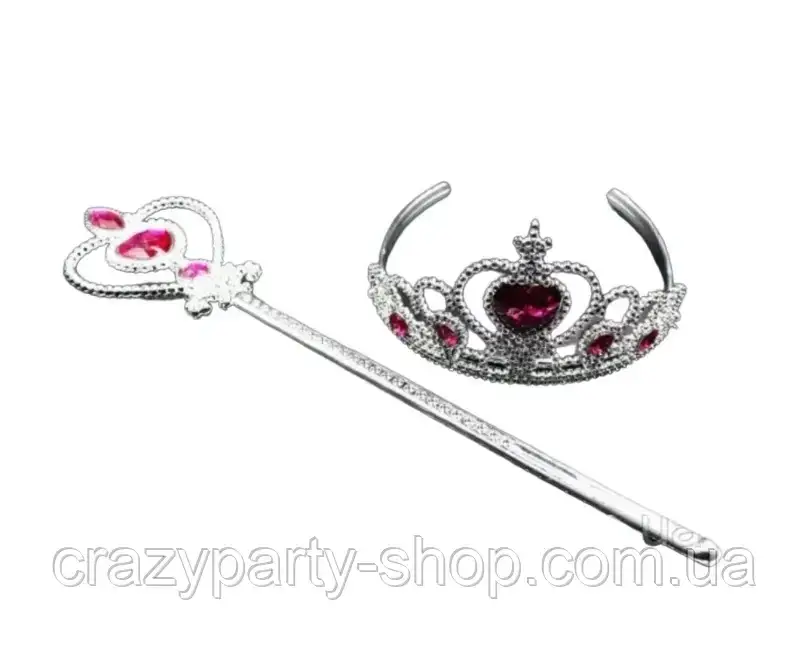 Набір  принцеси, феї корона та чарівна паличка з яскраво-рожевим камінцем, фото 1