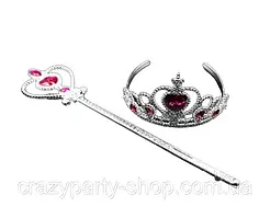 Карнавальний набір Корона та чарівна паличка з рожевим камінцем принцеси, феї