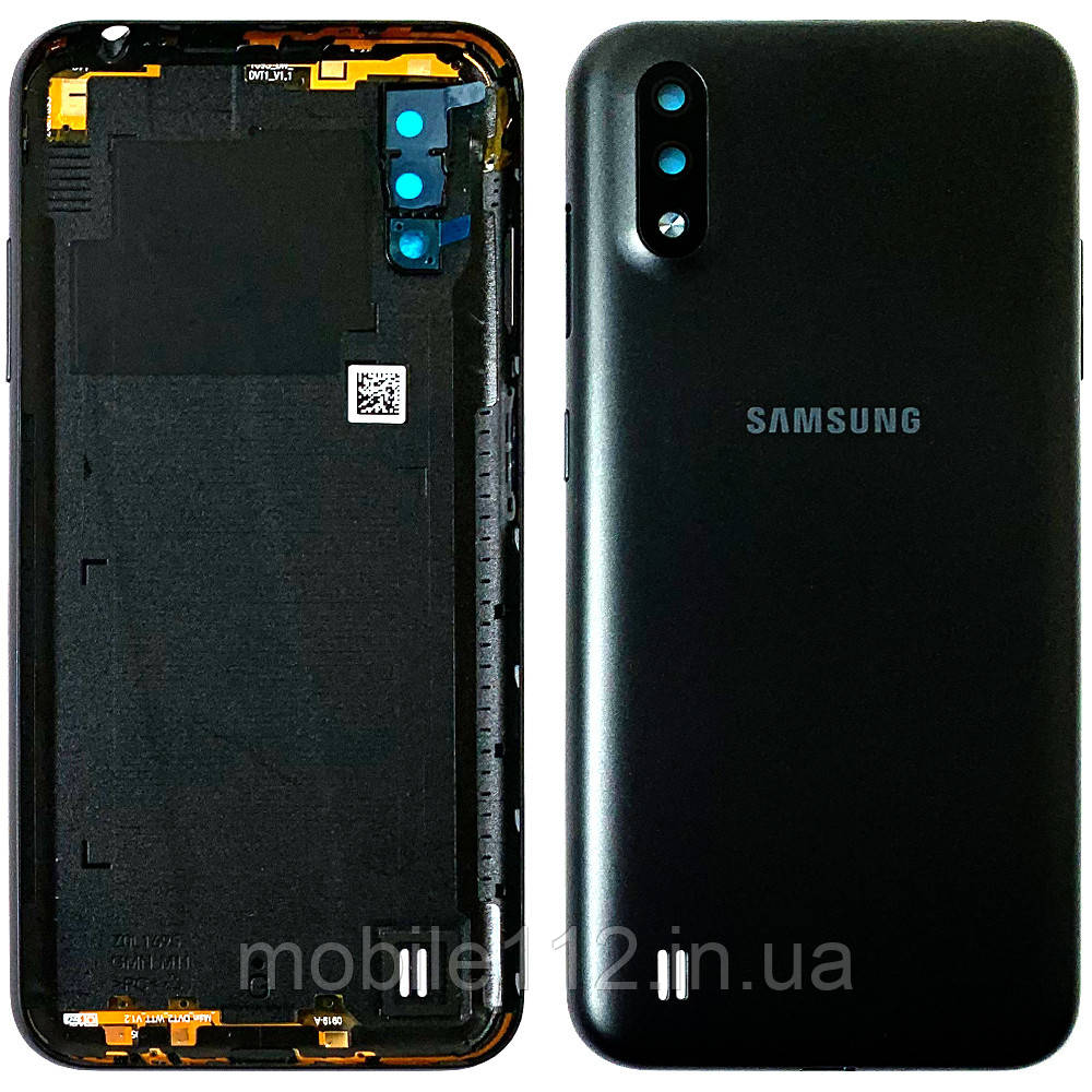 Задня кришка Samsung Galaxy A01 A015F (чорна оригінал Китай зі склом камери), фото 1