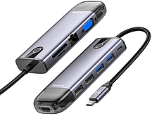 Адаптер Mcdodo [HU-7740] 6in1 USB-C to 2xUSB3.0+HDMI+SD/MicroSD+PD 100W (Grey)