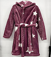 Детский, махровый халат на девочку 98-122см Бордовый. Теплый халат для девочки