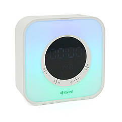 DR Колонка Kisonli Q6A Bluetooth 5.0, 1х5W, 3600mAh, USB/TF/FM/BT/LED/Clock/RGB Light, DC: 5V/1A, BOX, Silver,