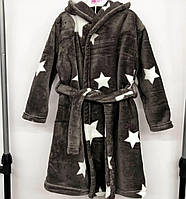 Детский халат для мальчика 110-116см Серый. Теплый халат для мальчика