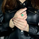 Елегантна срібна каблучка з хризопразом і білим кубічним цирконієм покрита родієм, фото 2