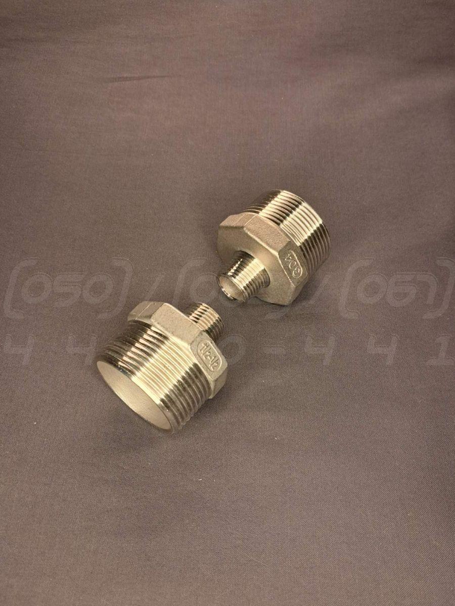 Ніпель перехідний різьбовий нержавіючий DN40x15 (1"1/2x1/2"), н/ж сталь AISI 304, Class 150, з шестигранником
