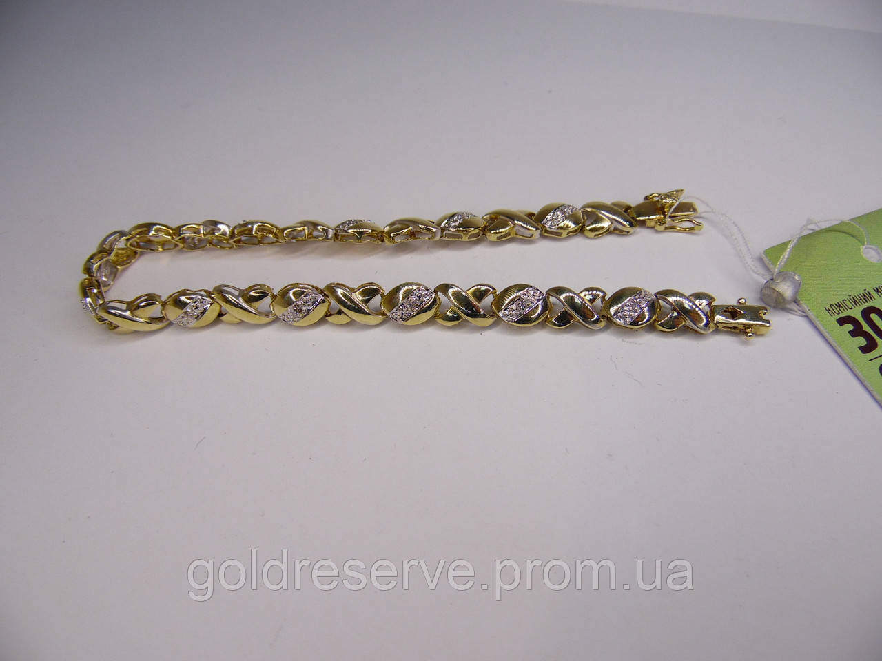 Золотий браслет із діамантами. Вага 10,9 грам. Розмір 18,5 см., фото 1