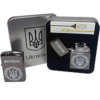 Дуговая электроимпульсная USB зажигалка Украина (металлическая коробка) HL-447. TW-466 Цвет: черный