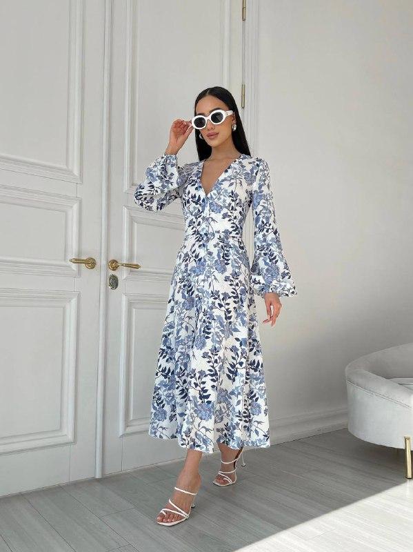 Квіткова жіноча сукня міді Віолетта з об'ємними рукавами бавовна Smdi8924