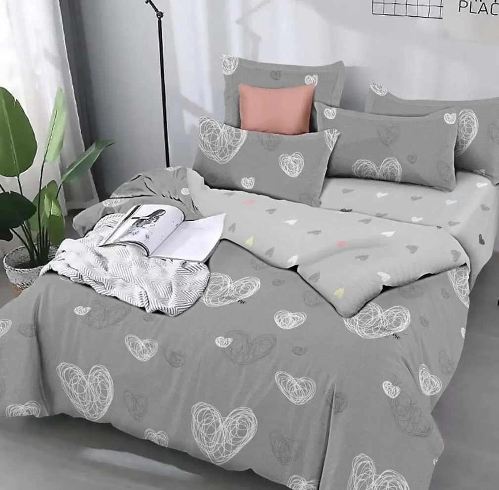 Євро комплект постільної білизни Ранфорс на блискавці 200х220 (22099) Двоколірна постільна білизна, фото 1