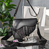 Женская популярная модная сумка седло черного цвета с текстильной вставкой, Маленькая сумочка кросс-боди