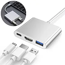 Перехідник адаптер 3в1 з Type-C на HDMI USB-C, USB хаб, Конвертер Full HD 1080p 4K 2K UHD, фото 4