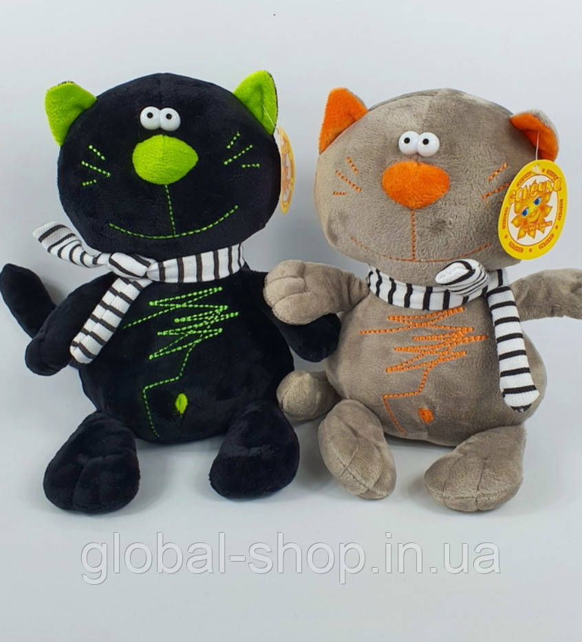 Мягкая игрушка Кот Батон с полосатом шарфом, 25 см.