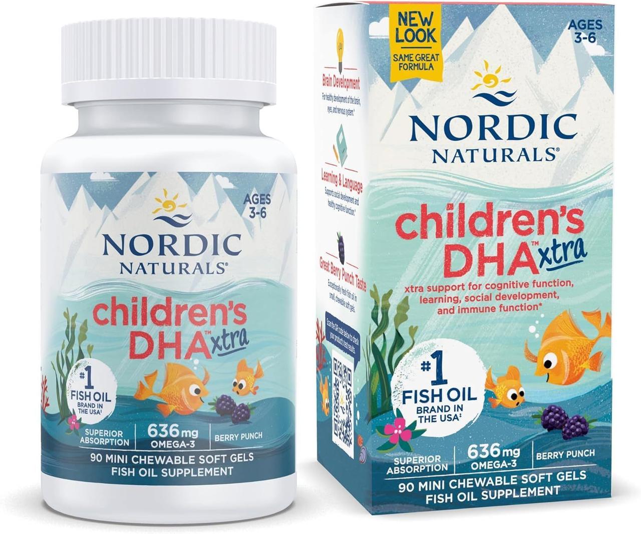 Nordic Naturals, Children's DHA Xtra, для дітей від 3 до 6 років, ягідний смак, 636 мг, 90 міні-капсул