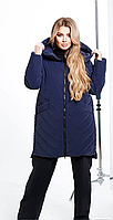 Тепла зимова куртка жіноча на силіконі стьобана з капюшоном, великий розмір 50/52 у різних кольорах