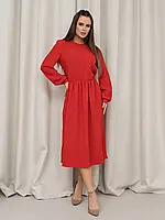 Красное классическое платье с длинными рукавами, размер XL