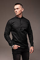 Стильная черная рубашка с коротким воротом и длинным рукавом | 100% хлопок M