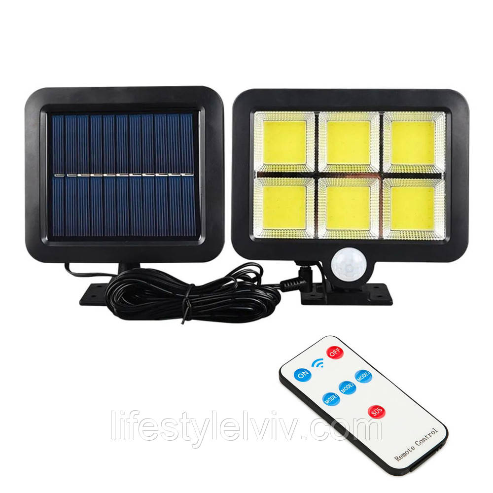Вуличний ліхтар на сонячній батареї + Пульт, BK-128-6COB Чорний / Світильник вуличний з датчиком руху, фото 1