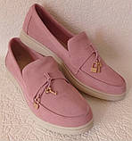 Жіночі лофери Loro piana,рожеві замшеві туфлі лоро піана мокасини, фото 5
