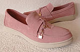 Жіночі лофери Loro piana,рожеві замшеві туфлі лоро піана мокасини, фото 7