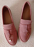 Жіночі лофери Loro piana,рожеві замшеві туфлі лоро піана мокасини, фото 9
