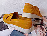 Жіночі лофери Loro piana,жовті замшеві туфлі лоро піана мокасини, фото 5