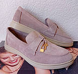 Жіночі лофери Loro piana,жовті замшеві туфлі лоро піана мокасини, фото 10