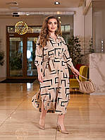 Женское весеннее платье-рубашка из ткани софт с принтом размеры 50-64