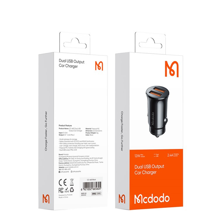 Прикурювач Mcdodo [CC-6602] Dual USB Car Charger 2A 12W (Black)