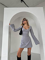 Женское платье с эффектом корсета, 42-44, 44-46, серый, темно-синий, мокко, ангора-рубчик.