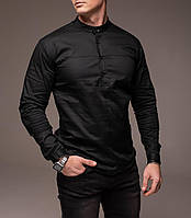 Черная мужская рубашка casual воротник - стойка