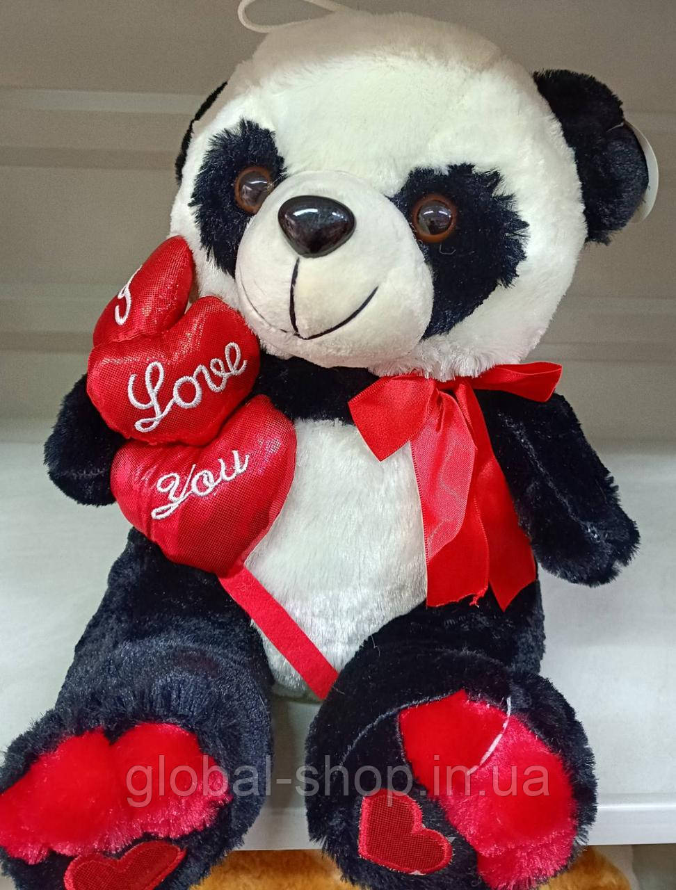 Мягкая игрушка подарочный Мишка - Панда с сердечками и с надписью " I love you ", 30см