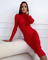 Женское ангоровое платье рубчик, красного цвета