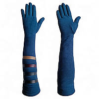 Перчатки женские трикотажные длинные 48 см синий Birreti 7132_8_Blue