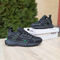 Мужские кроссовки Reebok Zig Kinetica Edge черные с зеленым, текстильные прошиты. Код OD-11129