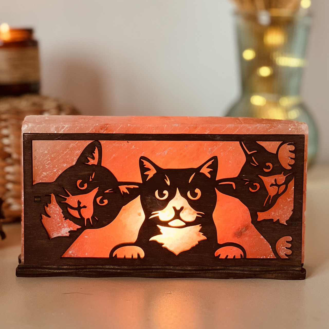 Соляна лампа з гімалайської солі “Три котика” 2 кг, фото 1